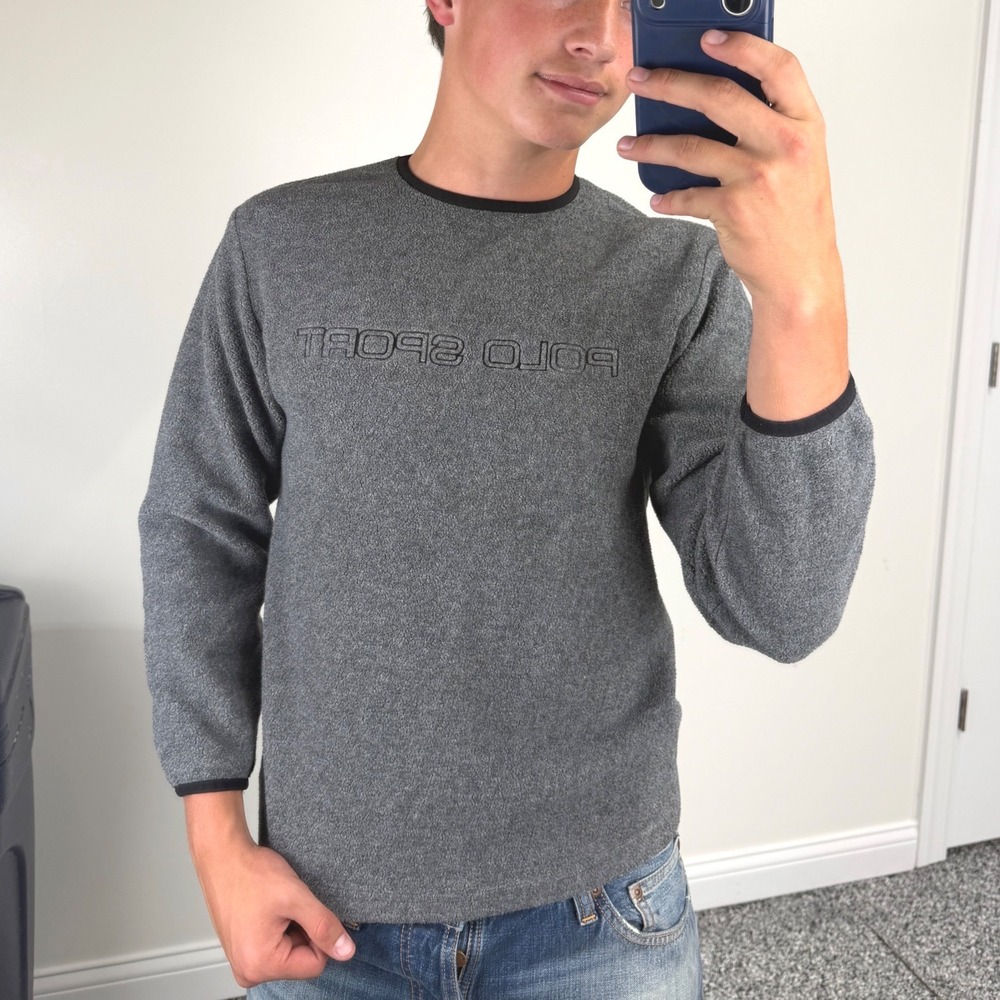 Vintage Polo Sport Ralph Lauren Gray Thermal Crewneck Fleece Sweatshirt Mens S